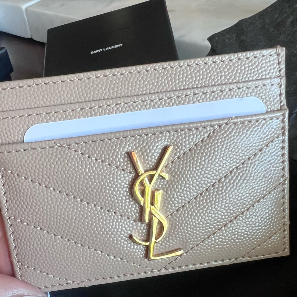 EUC Saint Laurent Cassandre Matelasse Card Holder Case Wallet Pink or Beige Box